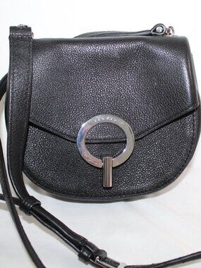 Sandro Pepita Paris Black Leather Crossbody Shoulder Saddle Bag Turnlock Silver